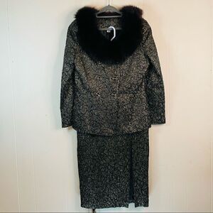 Vintage 60’s Metallic Skirt Suit Fur Collar
